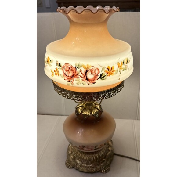 VTG Accurate Casting Hurricane Parlor Lamp Brown Floral Gone With The Wind WORKS - Picture 5 of 9